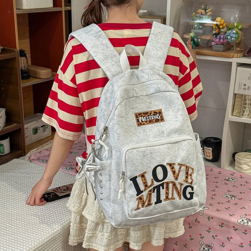 School Backpack Teen - Y2K Grey Backpack for Women, Cute