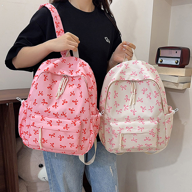 Cute Bow Print Backpack Nylon  - School Backpack Teen ulasan dan harga