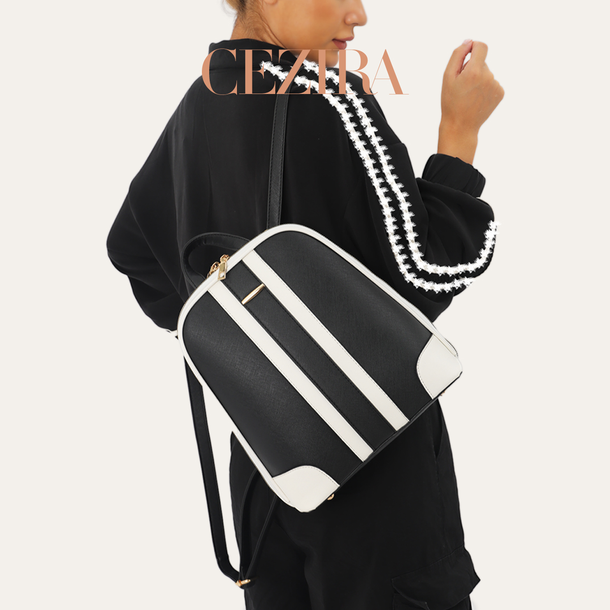 CR Fashion Stripes Patchwork B - Fashion Backpack Women ulasan dan harga